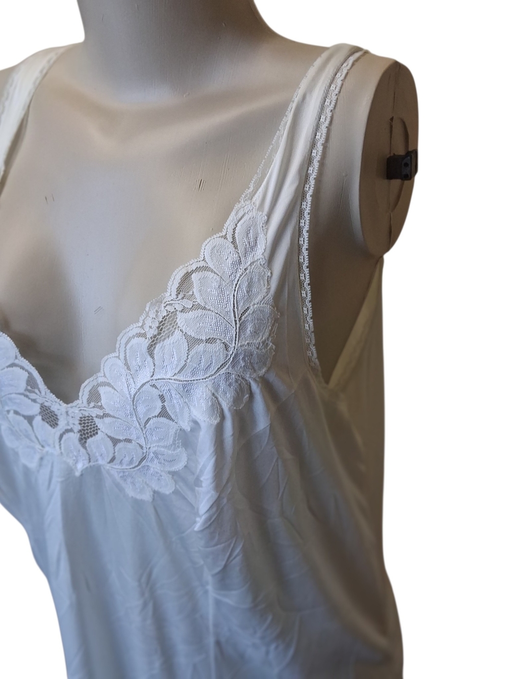 White Lace-Trim Satin Chemise, Measurements PTP 21, LENGTH 39
